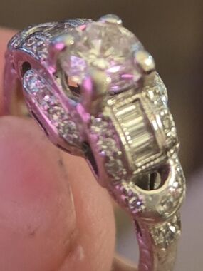 14 KT White Gold ART DECO NATURAL DIAMOND ENGAGEMENT RING SIZE 5